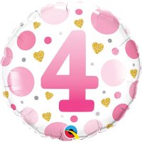 18" Age 4 Pink Dots Birthday Foil Balloons