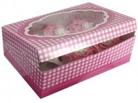 Pink Gingham Stitch Cupcake Boxes x2