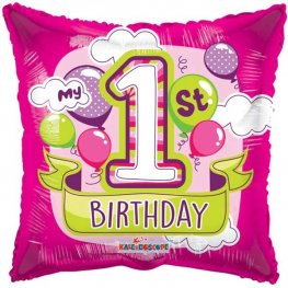 18" 1st Birthday Girl Foil Balloons