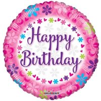 (image for) 18" Happy Birthday Pink With Flowers Foil Balloons