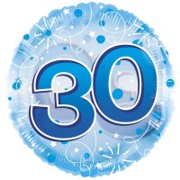 24" Blue Age 30 Birthday Clear View Foil Balloons