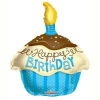 18" Happy Birthday Blue Cupcake Foil Balloons