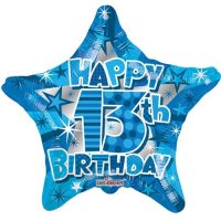 18" Happy 13th Birthday Blue Star Foil Balloons