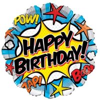 18" Happy Birthday Comic Style Foil Balloons