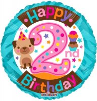 18" Happy 2nd Birthday Dog Foil Balloons