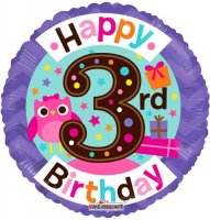 18" Happy 3rd Birthday Owl Foil Balloons