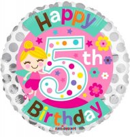 18" Happy 5th Birthday Fairy Foil Balloons