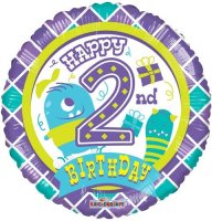 18" Happy 2nd Birthday Monster Foil Balloons