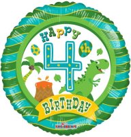 18" Happy 4th Birthday Dinosaur Foil Balloons