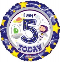18" I Am 5 Today Spaceman Foil Balloons