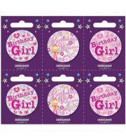Birthday Girl Assorted Small Badges x6