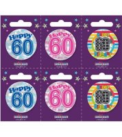 Age 60 Assorted Small Badges x6