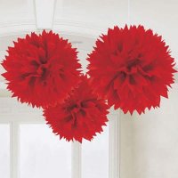 Red Fluffy Paper Decorations 3pk