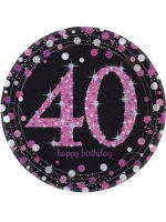 40th Birthday Pink Celebration Plates 8pk