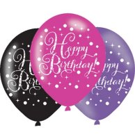(image for) 11" Pink Celebration Happy Birthday Latex Balloons 6pk