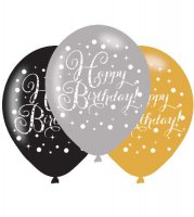(image for) 11" Gold Celebrations Happy Birthday Latex Balloons 6pk