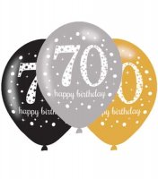 11" Gold Celebration 70th Birthday Latex Balloons 6pk