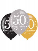 11" Gold Celebration 50th Birthday Latex Balloons 6pk