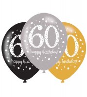 (image for) 11" Gold Celebration 60th Birthday Latex Balloons 6pk