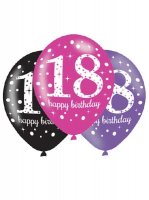 (image for) 11" Pink Celebration 18th Birthday Latex Balloons 6pk