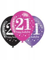 (image for) 11" Pink Celebration 21st Birthday Latex Balloons 6pk