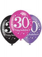 (image for) 11" Pink Celebration 30th Birthday Latex Balloons 6pk