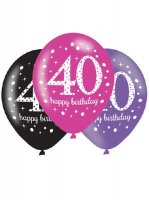 (image for) 11" Pink Celebration 40th Birthday Latex Balloons 6pk
