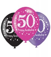11" Pink Celebration 50th Birthday Latex Balloons 6pk