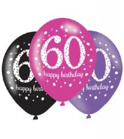 (image for) 11" Pink Celebration 60th Birthday Latex Balloons 6pk