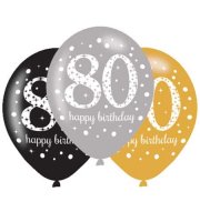 (image for) 11" Gold Celebration 80th Birthday Latex Balloons 6pk