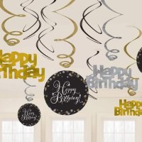 (image for) Happy Birthday Gold Celebration Swirls Decoration