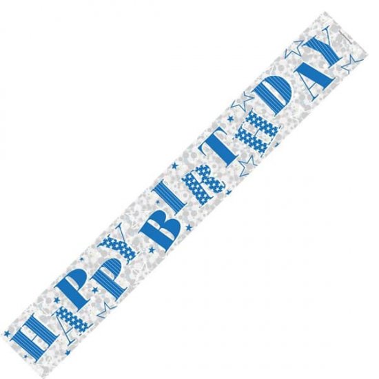 Happy Birthday Blue Holographic Banner