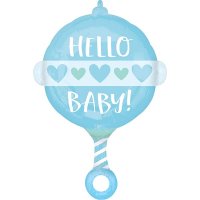 24" Baby Boy Rattle Shape Foil Balloons