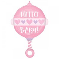 24" Baby Girl Rattle Shape Foil Balloons