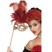 Fever Boutique Red Baroque Fantasy Mask With Feathers x3