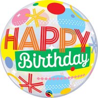 22" Happy Birthday Circles & Dot Stripes Single Bubble Balloons