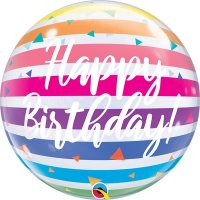 22" Happy Birthday Bright Rainbow Stripes Single Bubble Balloons