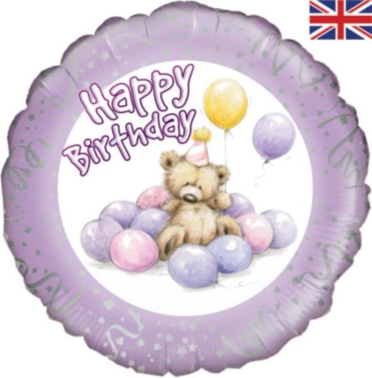 (image for) 18" Cute Bear Happy Birthday Lilac Foil Balloons