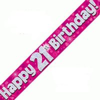(image for) Happy 21st Birthday Pink Holographic Banner