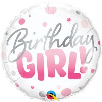 (image for) 18" Round Birthday Girl Pink Dots Foil Balloons