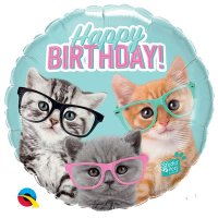 18" Birthday Kittens With Eyeglasses Foil Balloons