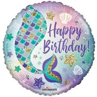 18" Happy Birthday Mermaid Tail Foil Balloons