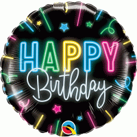 18" Happy Birthday Neon Glow Foil Balloons
