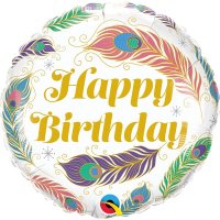 (image for) 18" Happy Birthday Peacock Feathers Foil Balloons