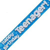 Happy Birthday Teenager Blue Holographic Banner