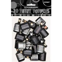 Black And Silver Holographic Party Poppers 20pk