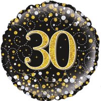 (image for) 18" Black Sparkling Fizz 30th Birthday Foil Balloons