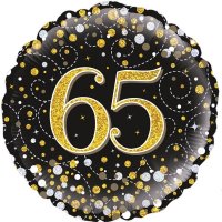 18" Black Sparkling Fizz 65th Birthday Foil Balloons