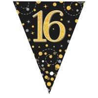 (image for) Happy 16th Birthday Black Sparkling Fizz Party Bunting