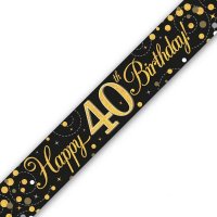 (image for) Black Sparkling Fizz Happy 40th Birthday Holographic Banner